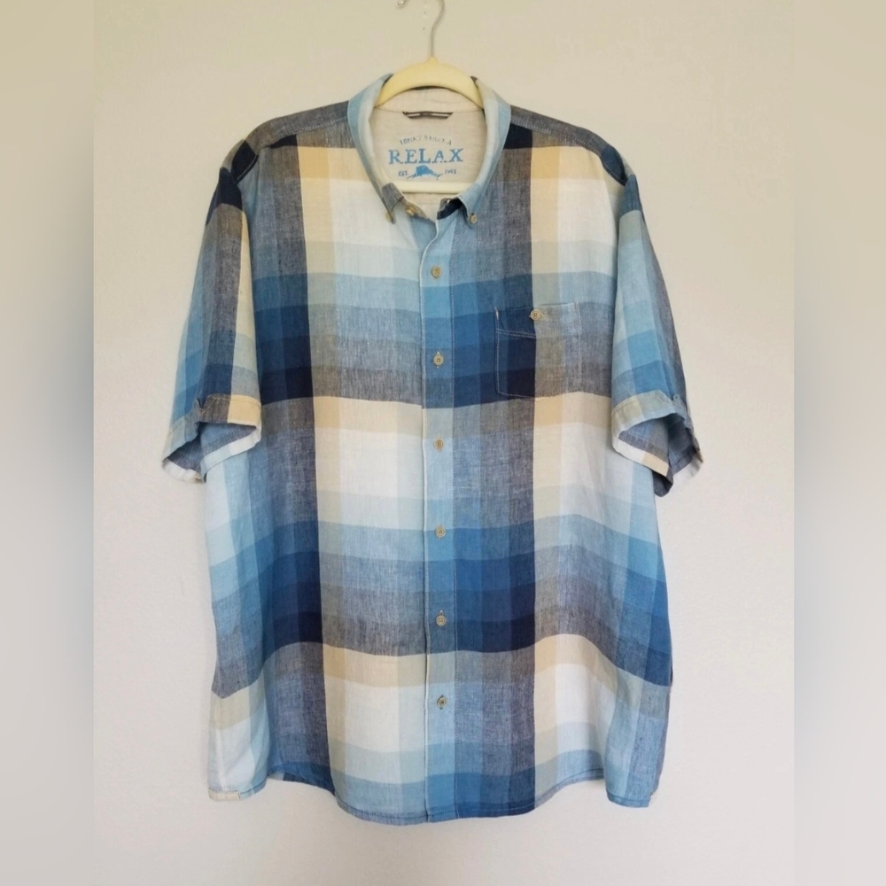 Tommy Bahama Men's Shirt Relax Island Modern Fit Linen Short Sleeve Plaid Sz XL